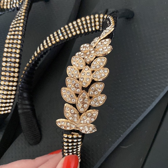 Black flip flops havaianas, handmade sparkly customization. Size 11. Never worn. - Picture 2 of 5